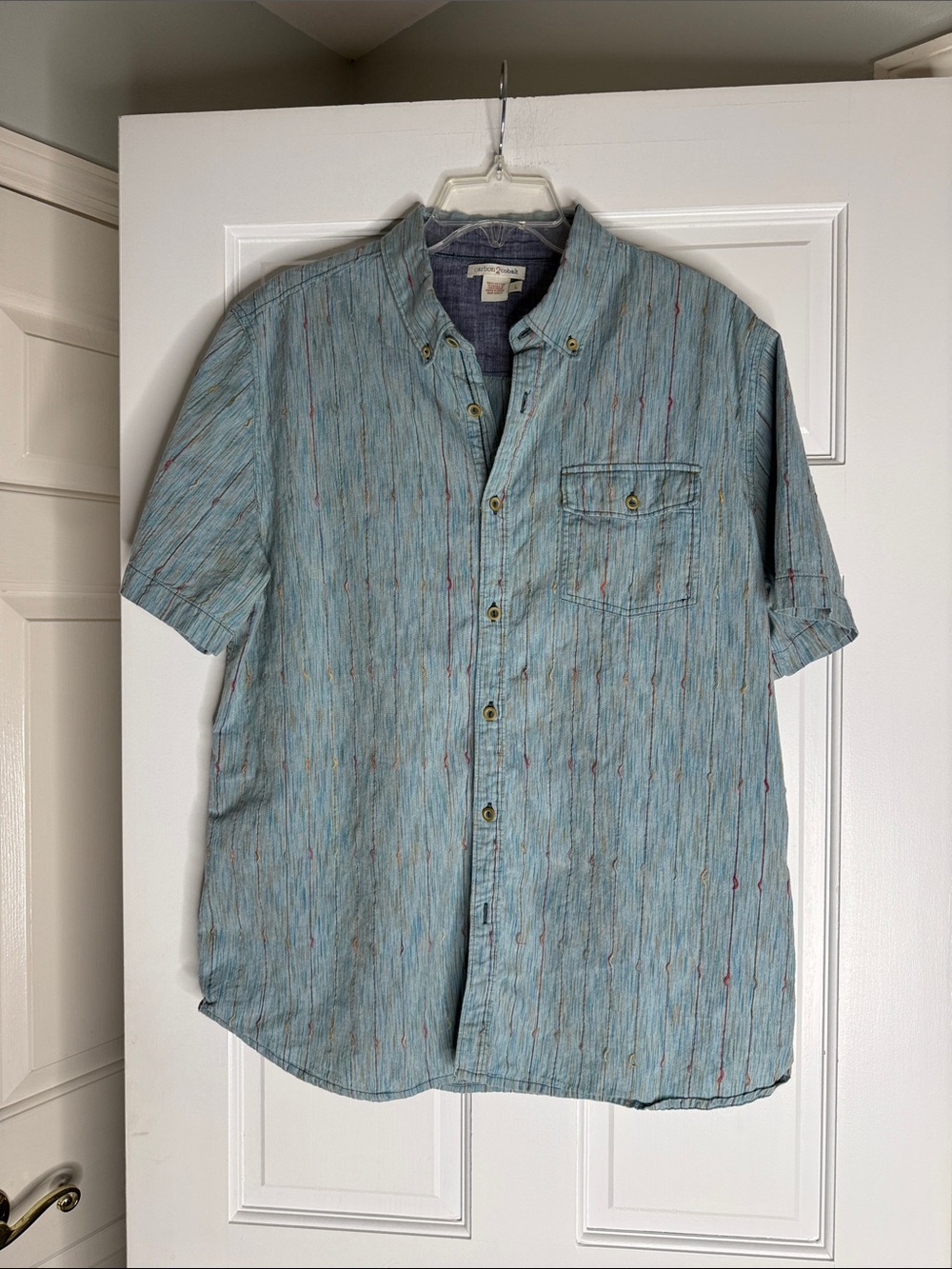 Men's Light Blue Short-Sleeve Button-Down Shirt large  Carbon2cobalt